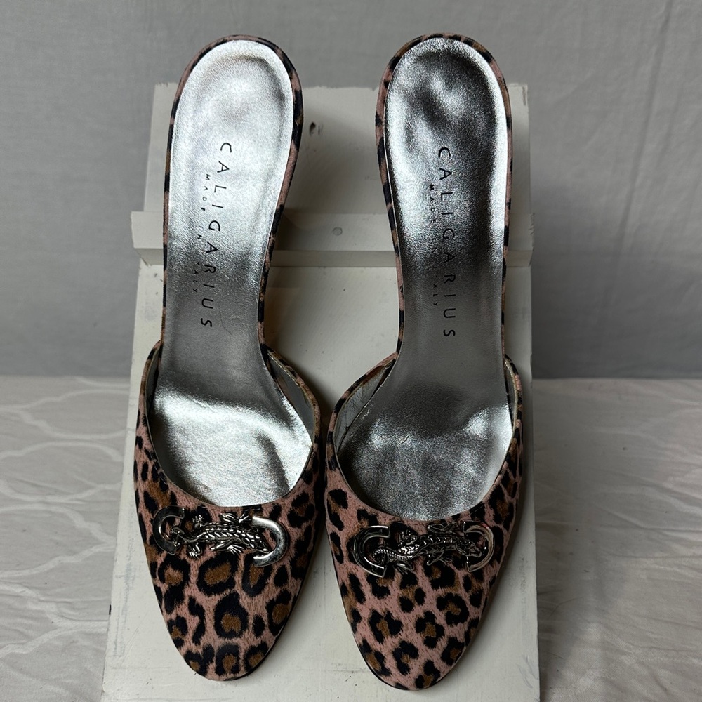 Caligarius Pink Leopard Print Heels Suede Size 9B NIB